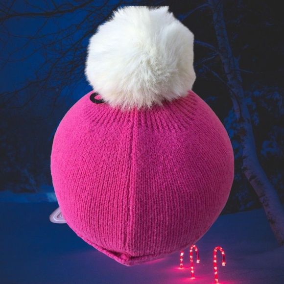 Doeverything Inlove Pink W/White Faux Fur Pom-Pom Cozy Fall-Winter BennieHat NEW - Picture 3 of 6